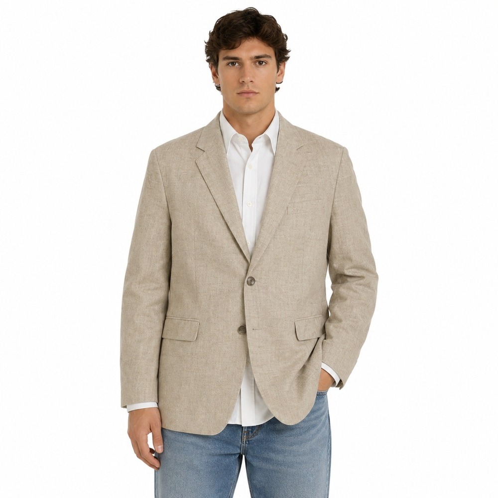 Jos. A. Bank Sport Coat Mens 43L Tan 100% Silk 2-Button Textured Blazer